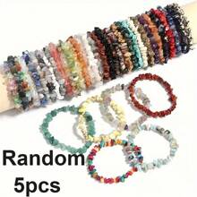 5/10 piezas Pulsera elástica de cuarzo cristal natural multicolor, pulsera ajustable de cuentas de piedras curativas para mujer, fiesta, yoga, regalo de joyería - Multicolor - Ver 14