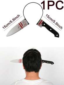 1/4件万圣节头箍见刺刀菜刀剪刀斧头锤仿真穿头吓人菜刀扣恐怖角色扮演道具头箍，万圣节恶作剧拍照道具