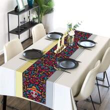 Camino de mesa de Halloween | Diseño multicolor de calavera | Colorido | Lavable para interiores y exteriores | Perfecto para decoraciones navideñas, fiestas festivas | Mantel de mesa de cocina/fiesta, Navidad