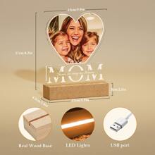 定制心形亚克力和木质 LED 灯座、个性化照片/文字礼物、带木质底座的极简主义亚克力面板上的 UV 打印、餐桌、卧室、节日/派对装饰、男朋友/女朋友、父母、情侣/最好的朋友礼物的温馨氛围灯、房间装饰小夜灯、惊喜礼物、浪漫礼物、家居装饰、派对用品、客厅、书房、带开/关 USB 开关的小夜灯、暖光 - 白色 - 查看 3