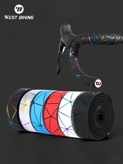  1 对 WEST BIKING 彩色线条公路自行车赛车车把，带 PU 防滑车把胶带
