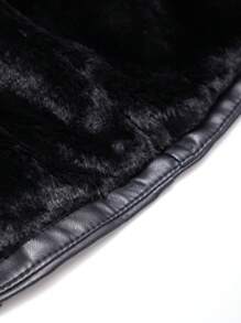Giacca in ecopelle e pelliccia sintetica da donna con cintura di Giolshon - una scelta ideale per l'autunno/inverno, design alla moda con laccio in vita, adatta per uso casual o per andare al lavoro, elegante in colore nero - nero - Visualizzare 11