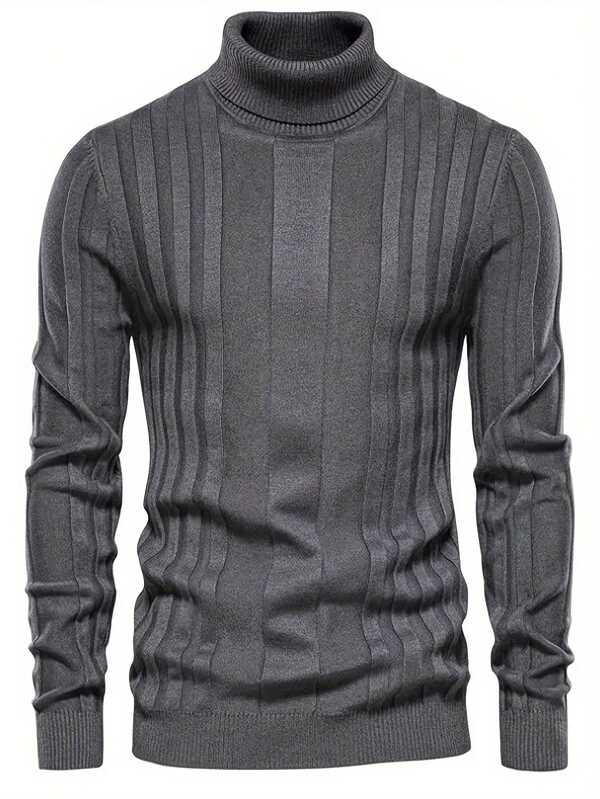 New Arrival Men's Turtleneck Long Sleeve Knitted Sweater, Casual Solid Color Pullover, Warm For Spring And Autumn