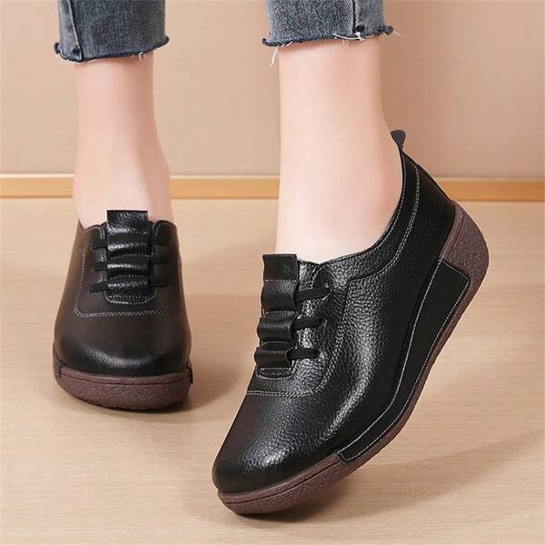 Zapatos para mujeres de mediana edad y mayores con suela de tendón de vaca, de estilo casual, cómodos, de suela blanda, de tacón bajo y antideslizantes