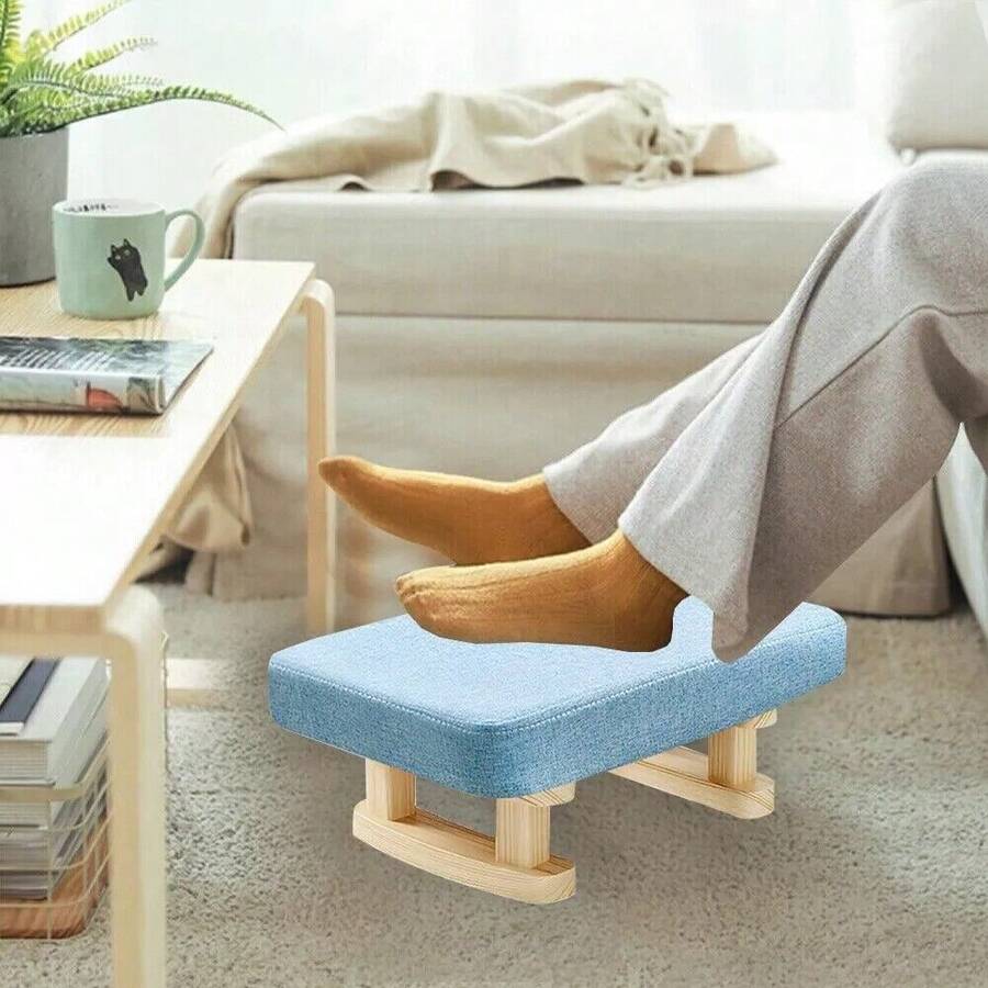 Padded Foot Stool Small Low Ottoman Rectangular Foot Rest With Wooden Legs Sofa Footrest For Couch Office, Bedroom - Blue - View 1