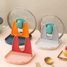 1 pieza Estante múltiple para sartenes, soporte para cucharas, estante para tapa de olla, reposadera de cocina de plástico, organizador extraíble, antideslizante y resistente al calor para espátula, cucharón, pinzas, tapa de olla, utensilios de cocina, accesorios de cocina, herramientas de cocina - Multicolor - Ver 4