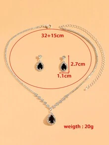 1 chiếc vòng cổ mặt hình giọt nước đính đá Rhinestone thanh lịch + 1 đôi bông tai hình giọt nước đính đá Rhinestone sang trọng, bộ trang sức thời trang 3 món cho phụ nữ dự tiệc/đám cưới - màu trắng bạc - Xem 11
