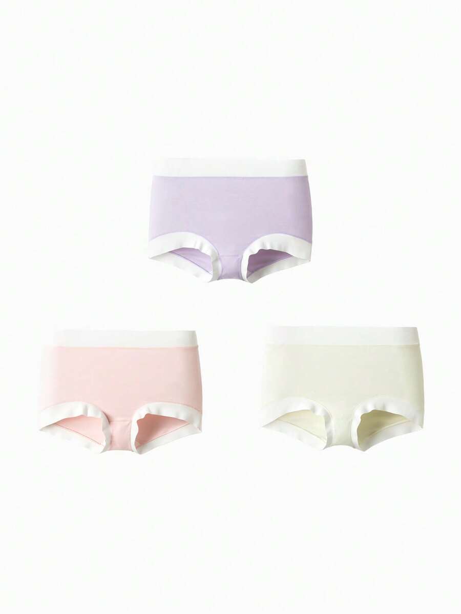 Balabala Tween Girls  Briefs, 2024 New Style, Simple And Comfortable, Three-Pack Set - Red - View 1