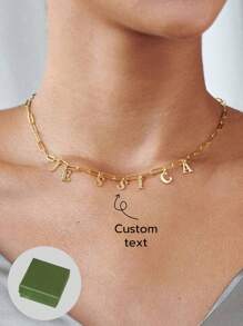 Jewelry Customization Hot Selling Custom Letter Necklace DIY Letter Combination Name Pendant Necklace Stainless Steel Mirror Electroplating Custom Necklace, Including Gift Box, For Friends, Family, Lovers Gifts-Gold