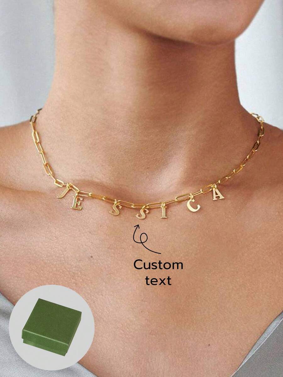 Jewelry Customization Hot Selling Custom Letter Necklace DIY Letter Combination Name Pendant Necklace Stainless Steel Mirror Electroplating Custom Necklace, Including Gift Box, For Friends, Family, Lovers Gifts-Gold