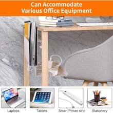 Desk Side Storage, Under Desk Laptop Holder With Cable Management Tray, 2 In 1 Steel Under Desk Laptop Tray, Under Desk Tray, Side Of Desk Storage For Office And Home (White 1 Tier With Tray) - 銀色 - 查看 2
