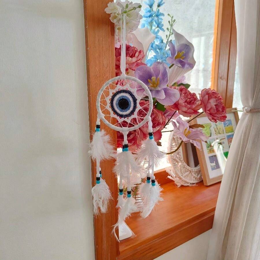 Một chiếc Dream Catcher treo trang trí nội thất Series Evil Eye, Trang trí nhà cửa, Trang trí phòng, Trang trí tường - trắng - Xem 1