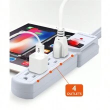 Fosmon 4-Outlet Surge Protector With 3ft Extension Cord, [ETL Listed] Indoor Flat Outlet Power Strip Extender With LED Indicator (490J) - Xem 2