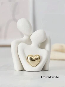 1pair Modern Minimalist Style Gold-Plated Heart-Shaped Ceramic Figurines, Living Room TV Stand Cabinet Entrance Hugging Couple Art Decor, Bedroom Valentine Anniversary Birthday Romantic Gift - Multicolor - View 5