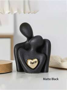 1pair Modern Minimalist Style Gold-Plated Heart-Shaped Ceramic Figurines, Living Room TV Stand Cabinet Entrance Hugging Couple Art Decor, Bedroom Valentine Anniversary Birthday Romantic Gift - Multicolor - View 6