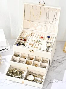 1pc Diamond Pattern Multi-Layer Large Capacity Drawer Style Lockable Jewelry Box For Necklace, Earrings Storage. Perfect Gift For Valentine'S Day, Mother'S Day Back To School