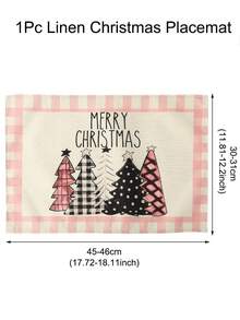 Napperons de Noël, set de 4 napperons en lin à carreaux roses et blancs avec sapin de Noël, 12x18 pouces, décorations de table saisonnières de Noël et du Nouvel An pour fête, cuisine et salle à manger, décoration de Noël et de la maison, cadeaux de Nouvel An 2025