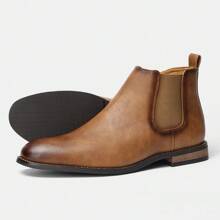 Men's Chelsea Boots, Business Commuting, Side Zipper, Rubber Wooden Heel, Distressed Dual-Tone Uppers, Classic Retro Ankle Boots