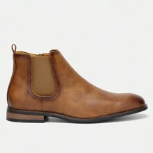 Men's Chelsea Boots, Business Commuting, Side Zipper, Rubber Wooden Heel, Distressed Dual-Tone Uppers, Classic Retro Ankle Boots
