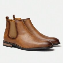 Men's Chelsea Boots, Business Commuting, Side Zipper, Rubber Wooden Heel, Distressed Dual-Tone Uppers, Classic Retro Ankle Boots