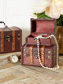 Set Of 3 Wooden Pirate Treasure Chest Boxes, Decorative Vintage-Style Treasure Box For Classroom, Party Decorations Keepsakes (3 Sizes) - Redwood - View 2