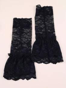 2pcs Women's Double-Layer Lace Trim Fake Sleeves Wedding Valentine's Day - Black - View 5