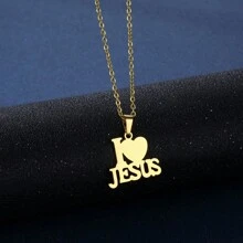 Wis Fashion Stainless Steel Jesus Cross & Letter JESUS Pendant Necklace Set For Women, Men Heart Shaped Letter Pendant Necklace Jewelry Set, Christian Symbol Jewelry Gift Valentines,Mom,Mother,Mother's Day,Gift - JESUS - View 9