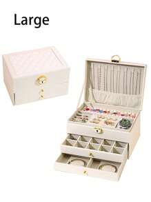 1pc Diamond Pattern Multi-Layer Large Capacity Drawer Style Lockable Jewelry Box For Necklace, Earrings Storage. Perfect Gift For Valentine'S Day, Mother'S Day Back To School