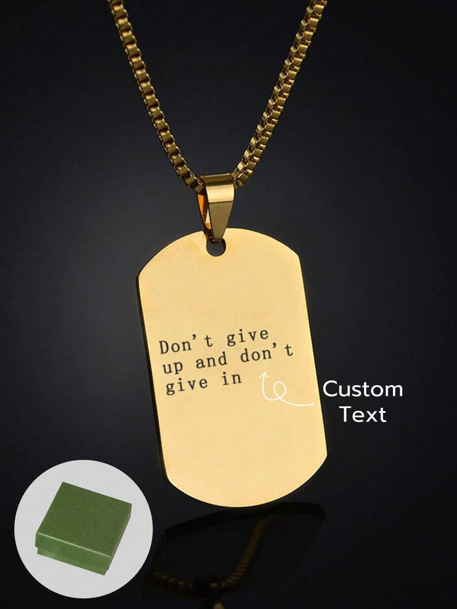 1 pezzo Ciondolo a placca militare, incisione laser, ciondolo personalizzabile con logo, testo personalizzato, citazioni, numeri commemorativi, nomi, ecc., collana in acciaio inossidabile placcata in oro 18 carati di alta qualità, inclusa confezione regalo, adatto per fidanzato, fidanzata, famiglia, amante, San Valentino, regalo per le vacanze - Dorato - Visualizzare 1