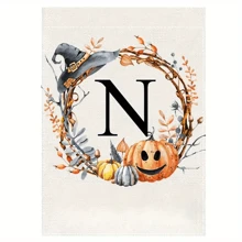 个性化首字母亚麻花园旗帜 - 双面、防风雨、粗麻布外观 - 无需电力的多功能户外装饰 - 可机洗，万圣节主题 - 1 件 - 彩色 - 查看 27