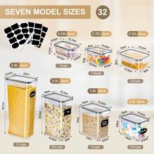 32 recipientes de almacenamiento de cocina sellados con tapas, accesorios de cocina, almacenamiento de especias de cocina, adecuados para refrigeradores, gabinetes, almacenamiento de harina, azúcar, pasta, cereales e ingredientes para hornear, incluidas etiquetas, pegatinas, marcadores, almacén local