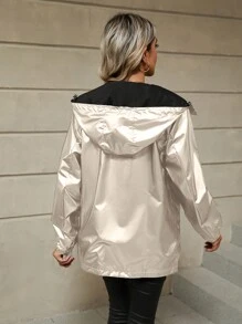 Giolshon 女士秋冬街头风深色双面夹克 - 人造毛皮内衬连帽，双拉链设计，适合寒冷天气下的都市探索 - 金色 - 查看 3