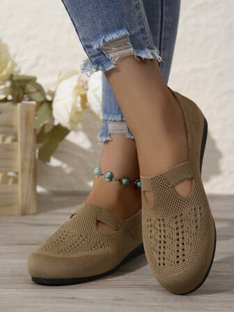 New Women Casual Slip-On Shoes, Fashion Comfortable Breathable Mesh Hollow Shoes With Non-Slip Soft Sole, Available In Black, Coffee Brown And Blue, Suitable For Commuting And Work