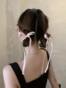 2pcs Women Fashion Long Ribbon Bow Hair Clips, Pink, Elegant, Cute, Thoughtful Gift