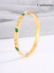 Camhanno 1 件创新时尚中性不锈钢水滴钻石手链适合送给女朋友的礼物 - 金色 - 查看 2