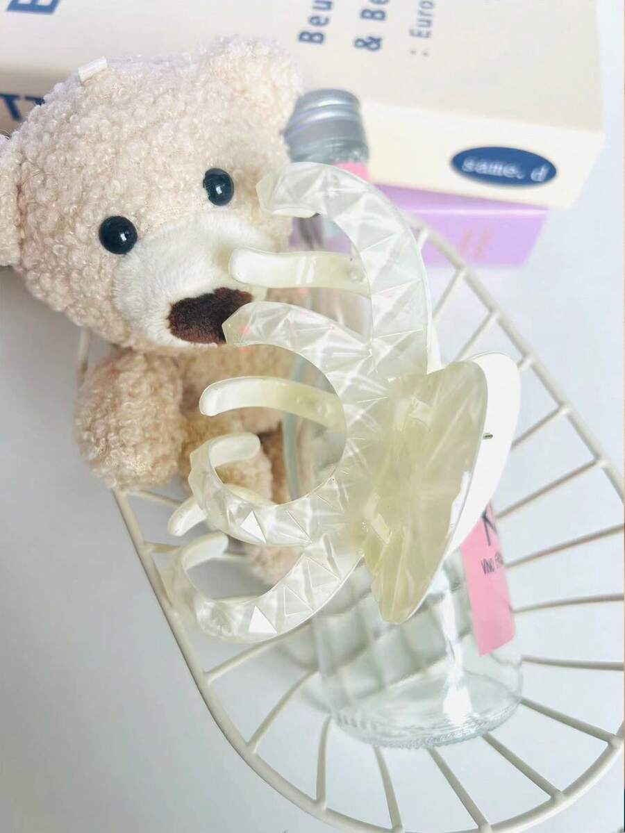 1PC, Kẹp tóc nhựa dài vừa phải dành cho phụ nữ Pháp, Kẹp chống trượt họa tiết vỏ thủ công (Màu be ngọc trai), Phụ kiện tóc dài xoăn và gợn sóng - màu trắng sữa - Xem 1