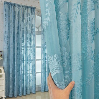 1pc Thicken Jacquard Floral Curtain,European Style, Ideal For Living Room, Bedroom, Balcony, Dining Room, Decorated By Rod