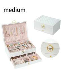 1pc Diamond Pattern Multi-Layer Large Capacity Drawer Style Lockable Jewelry Box For Necklace, Earrings Storage. Perfect Gift For Valentine'S Day, Mother'S Day Back To School