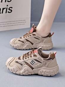 女士休闲运动鞋、平底运动鞋、运动路跑鞋 - 卡其 - 查看 4