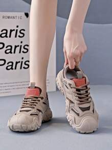 女士休闲运动鞋、平底运动鞋、运动路跑鞋 - 卡其 - 查看 3