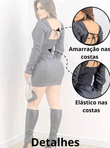 Long Sleeve Leather Dress - màu đen - Xem 4