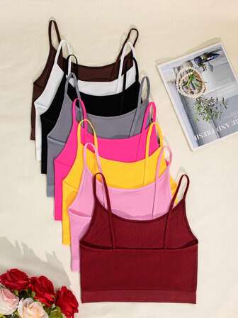 8pcs Seamless Stretchy Active Camis & Sports Bras, Breathable Multicolor Women Undergarments