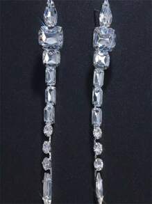 返校季最佳朋友教师节礼物配饰不对称白色水钻耳环女士时尚珠宝新款时尚大水晶长流苏吊坠耳环不对称白色水钻耳环高品质百搭款式耳环