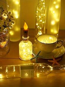 1 个蜡烛瓶 2m 串灯，无焰酒瓶灯银线软木灯电池供电迷你蜡烛灯头，DIY 仙女灯用于婚礼派对装饰家居装饰灯，节日情人节、感恩节、圣诞节装饰、家居装饰、卧室装饰、室内装饰、婚礼装饰、圣诞装饰和节日装饰最佳礼物 - 暖白 - 查看 5