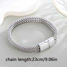 Pulsera de acero inoxidable para hombre, trenzada con cadena cuadrada positiva y negativa con cierre magnético, joyería de pulsera de regalo de vacaciones, favorita del hombre