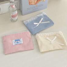 Bolsa de almacenamiento reversible de terciopelo con cremallera y lazo de encaje, estilo dulce para niñas, monedero pequeño, llavero de color rosa pálido con adorno para cartera de mujer, monedero mini