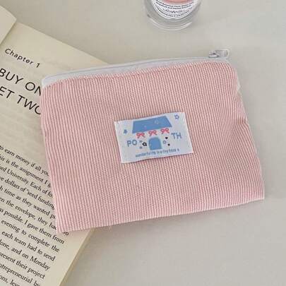 Bolsa de armazenamento de veludo cotelê macio com zíper reversível e laço de renda, estilo doce para meninas, bolsa para o dia a dia, carteira pequena, chaveiro rosa bebê, pingentes para mulheres, carteira, mini carteira, bolsa, carteira, carteira de moedas