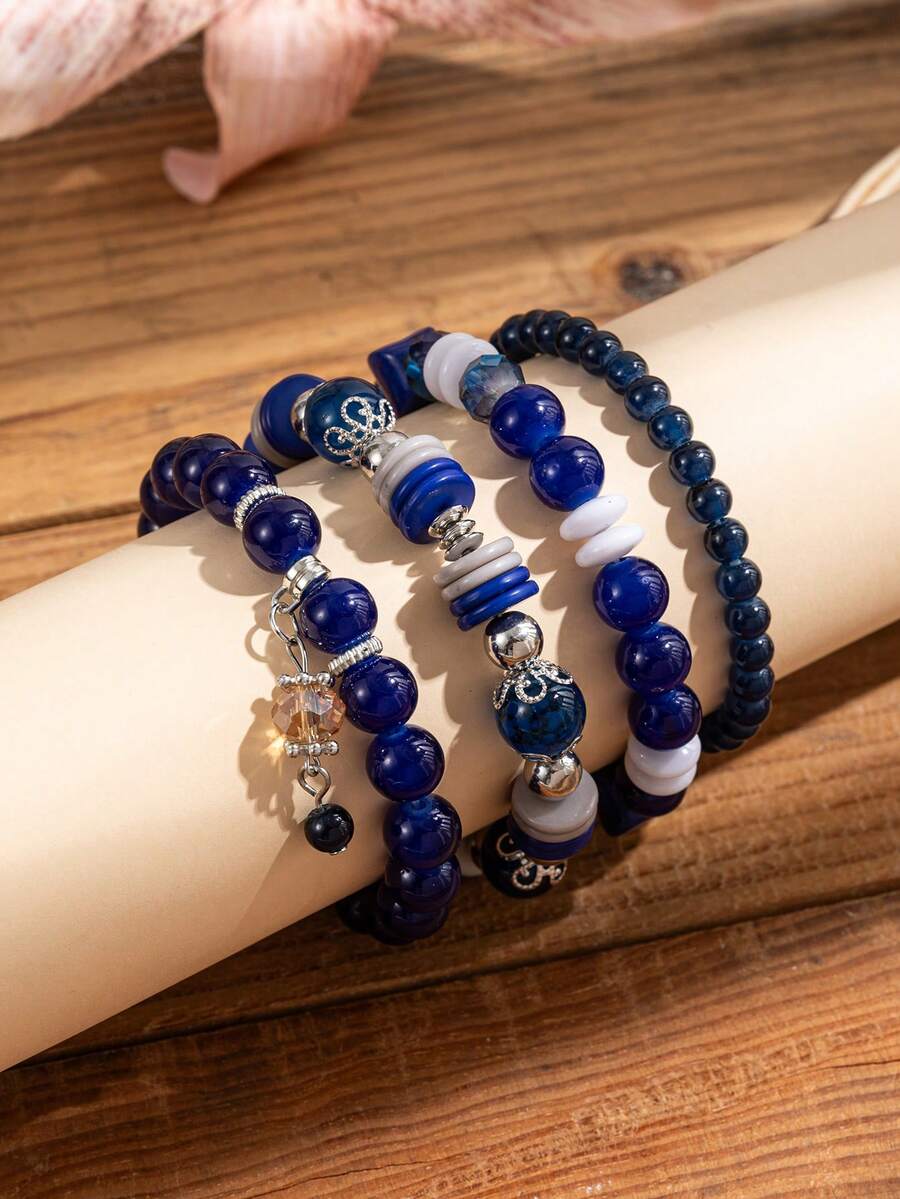 4 chiếc vòng tay thủy tinh nhiều lớp phong cách Bohemian, nhẹ và thanh lịch, phù hợp để phụ nữ đeo hàng ngày - Bô-hê-miêng - Xem 1