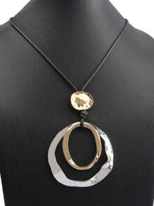 1 pieza Collar de aro grande asimétrico plano de doble color de aleación, cadena larga minimalista y de moda, regalo de Navidad para mujeres