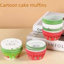200 piezas/set de capacillos para cupcakes con tema navideño, tazas de papel resistente al calor para muffins con estampados de dibujos animados, tazas de hornear pasteles antiadherentes, decoraciones navideñas, decoraciones navideñas, regalos navideños, artículos para fiestas navideñas - Multicolor - Ver 10